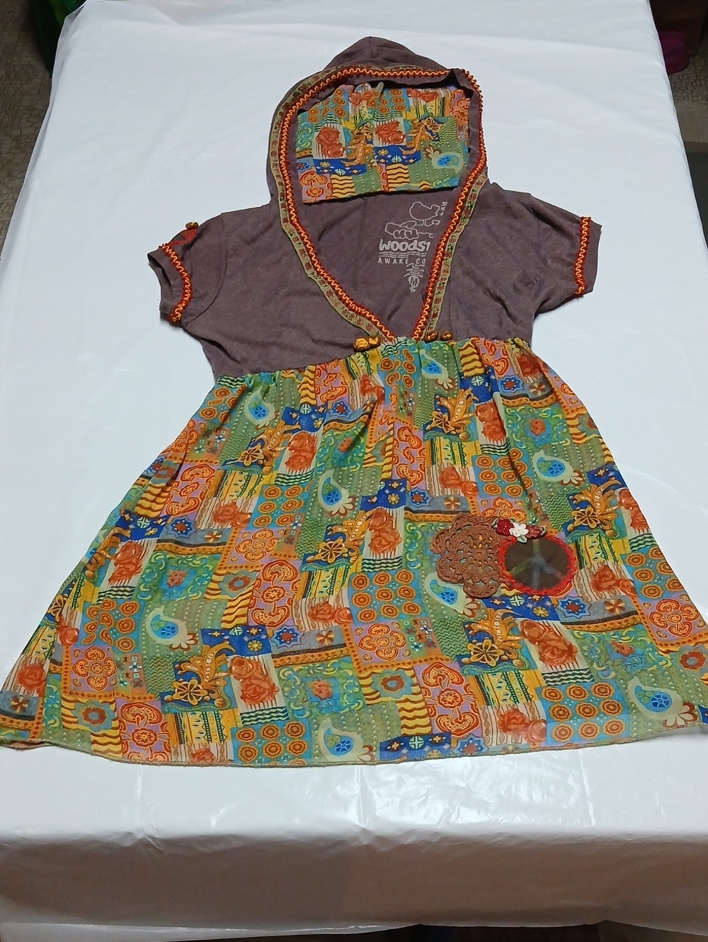 Awake Couture x Woodstock Hooded Patchwork Tunic Top w/ Embroidery RARE M Boho